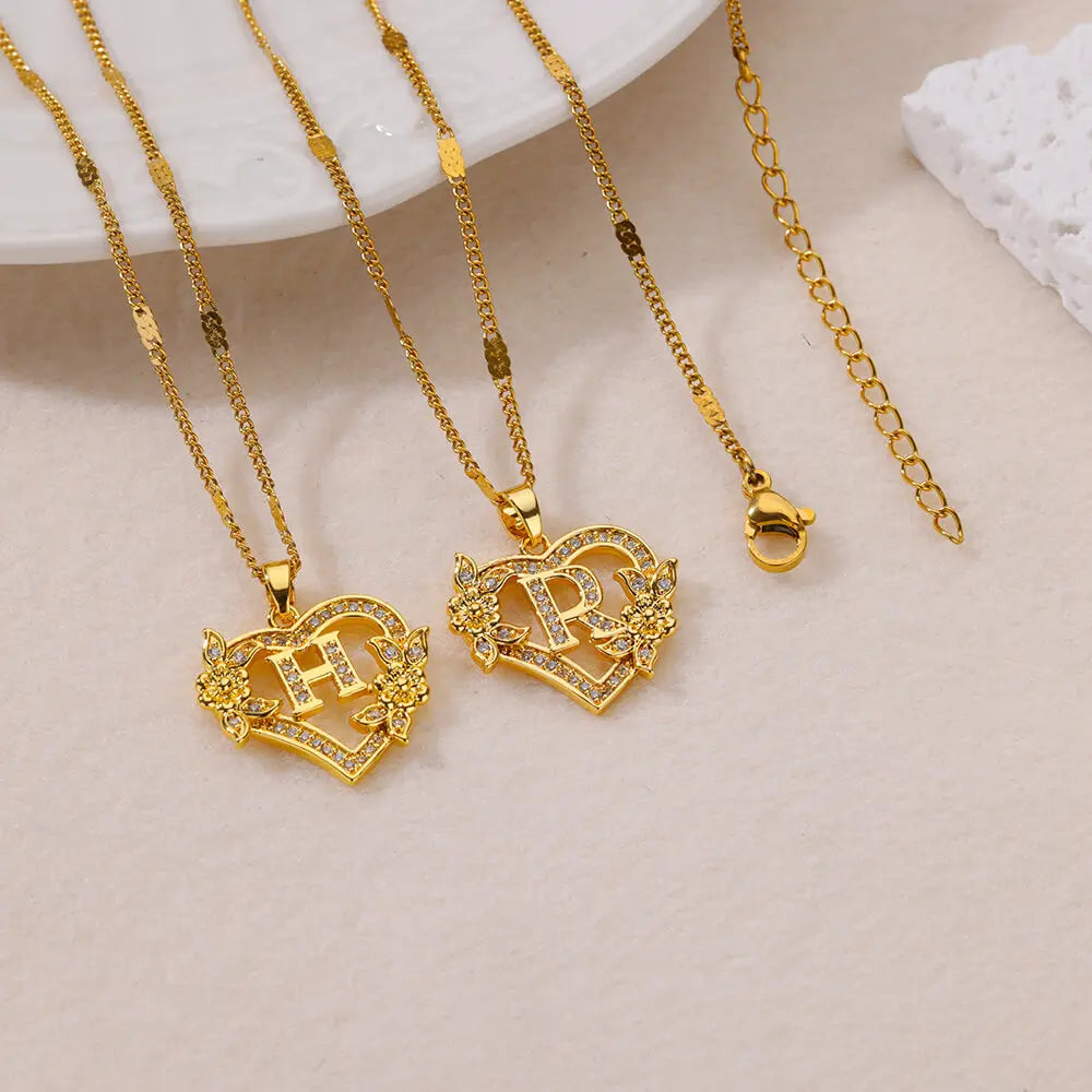 Collier Initiale Cœur – Acier Inoxydable Doré, Lettres A à Z