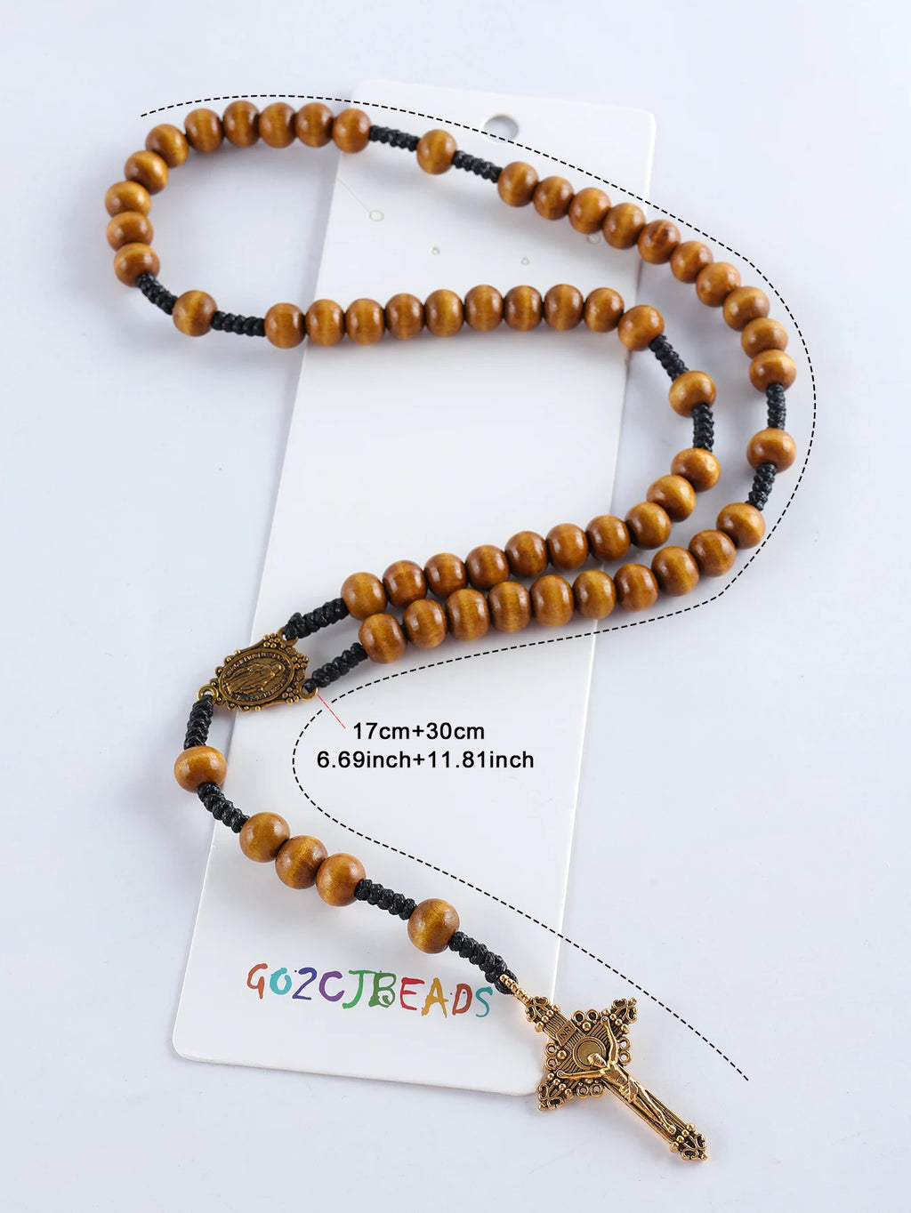 Chapelet Catholique Vintage Fait Main – 59 Perles en Bois 10mm & Croix | Style Classique