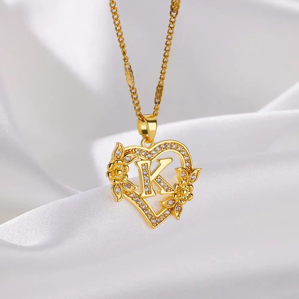 Collier Initiale Cœur – Acier Inoxydable Doré, Lettres A à Z