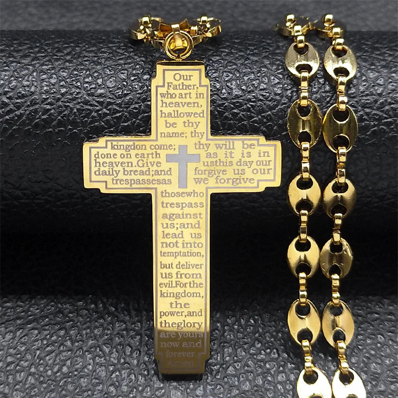 Collier Crucifix Jésus-Christ – Acier Inoxydable Doré & Argenté | Chaîne Grain de Café 60 cm | Homme & Femme
