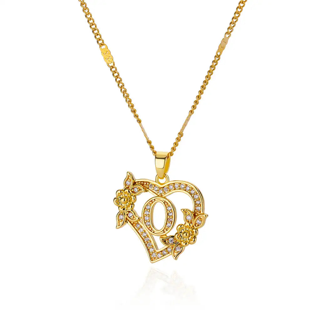 Collier Initiale Cœur – Acier Inoxydable Doré, Lettres A à Z