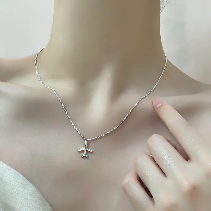 Collier Pendentif Avion Zircon Cubique – Chaîne Clavicule Style Coréen