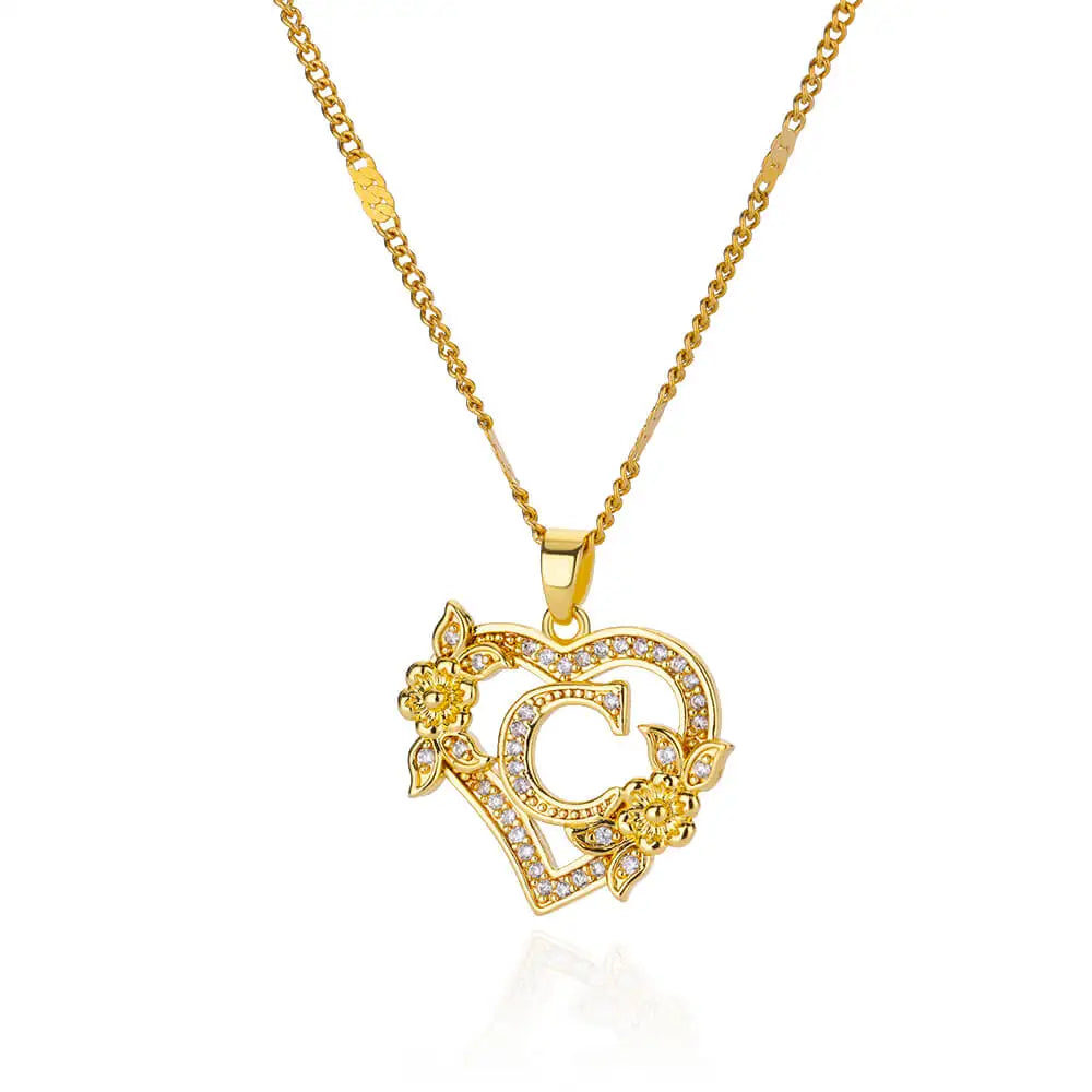 Collier Initiale Cœur – Acier Inoxydable Doré, Lettres A à Z