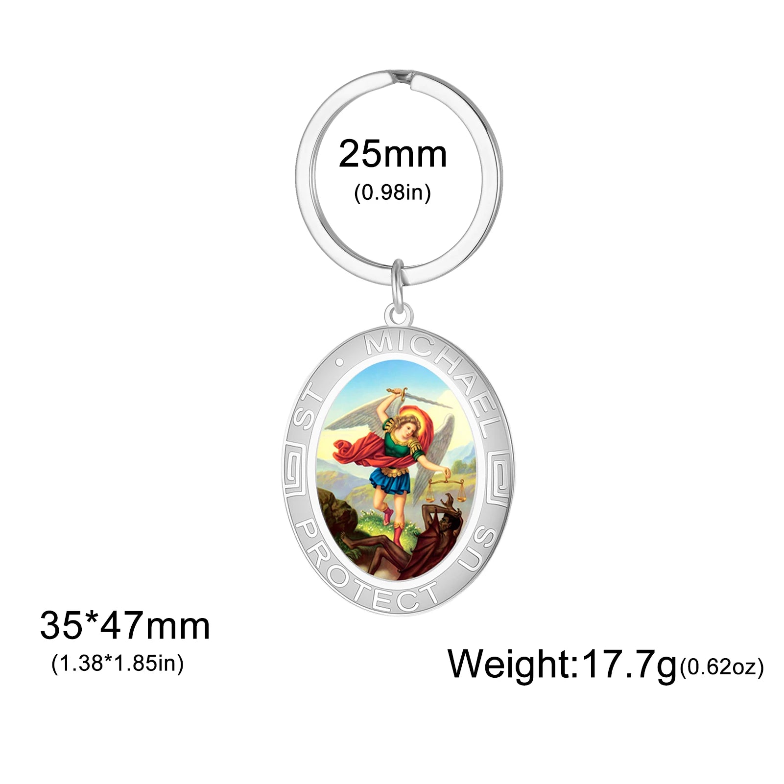 Porte-clés Saint Michel Archange – Acier Inoxydable, Or & Argent