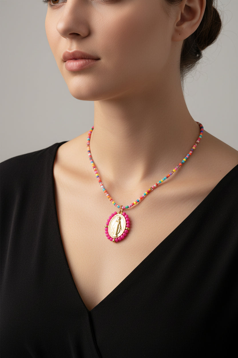 Collier Ras-de-Cou Vierge Marie – Acier Inoxydable Plaqué Or 18K & Zircon 5A | 7 Coloris