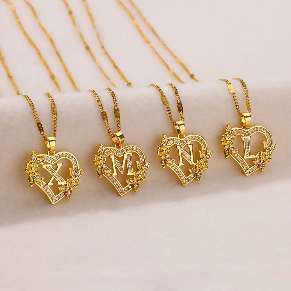 Collier Initiale Cœur – Acier Inoxydable Doré, Lettres A à Z