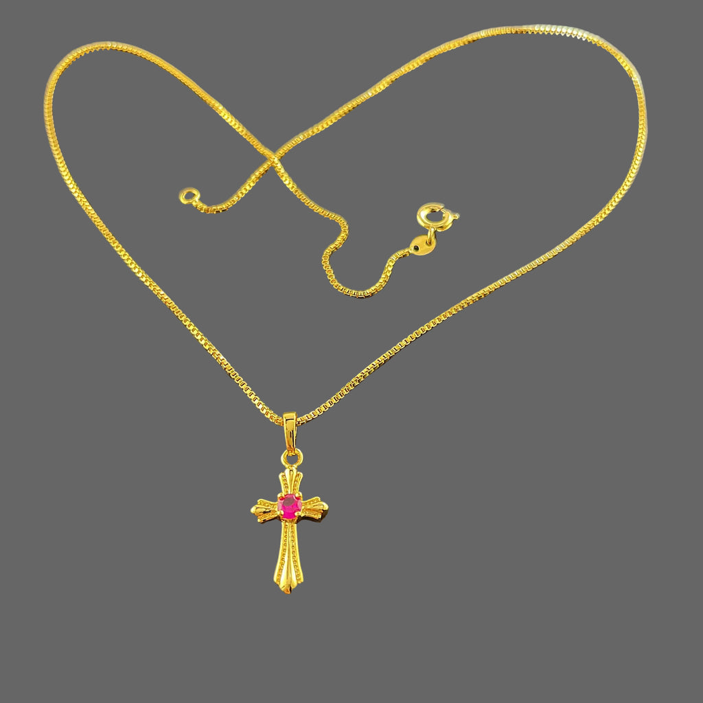 Collier Croix Plaqué Or 24K Style Coréen – Chaîne Vague 46 cm | Cadeau Religieux Femme & Fille
