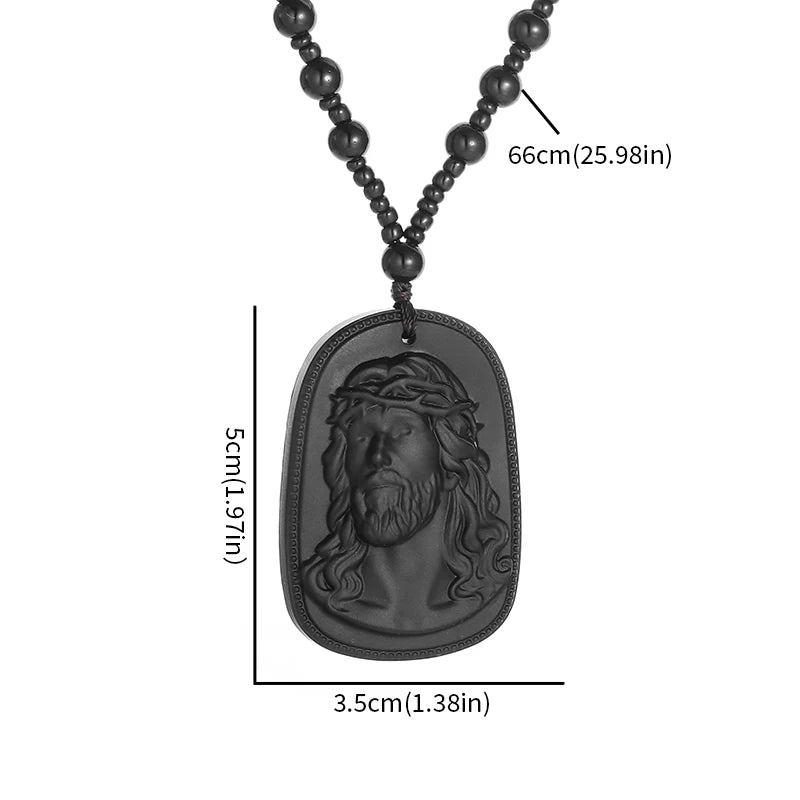 Collier Pendentif Statue Jésus Imitation Jade Vert Émeraude – Amulette Chrétienne | Unisexe