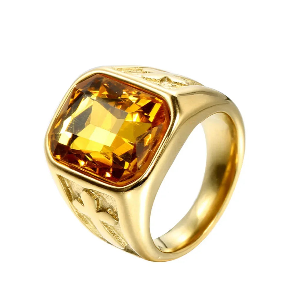 Bague Punk Croix & Pierres Colorées – Acier Inoxydable | Bijou Vintage Homme Femme