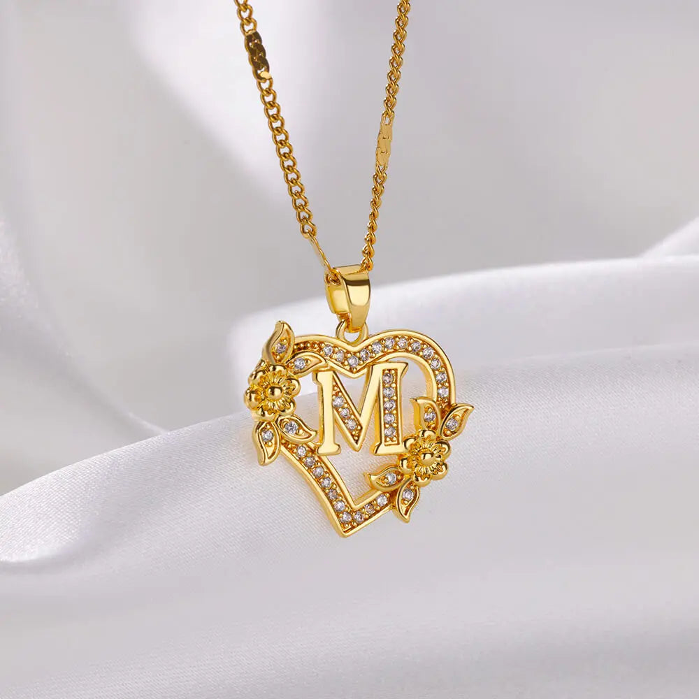 Collier Initiale Cœur – Acier Inoxydable Doré, Lettres A à Z