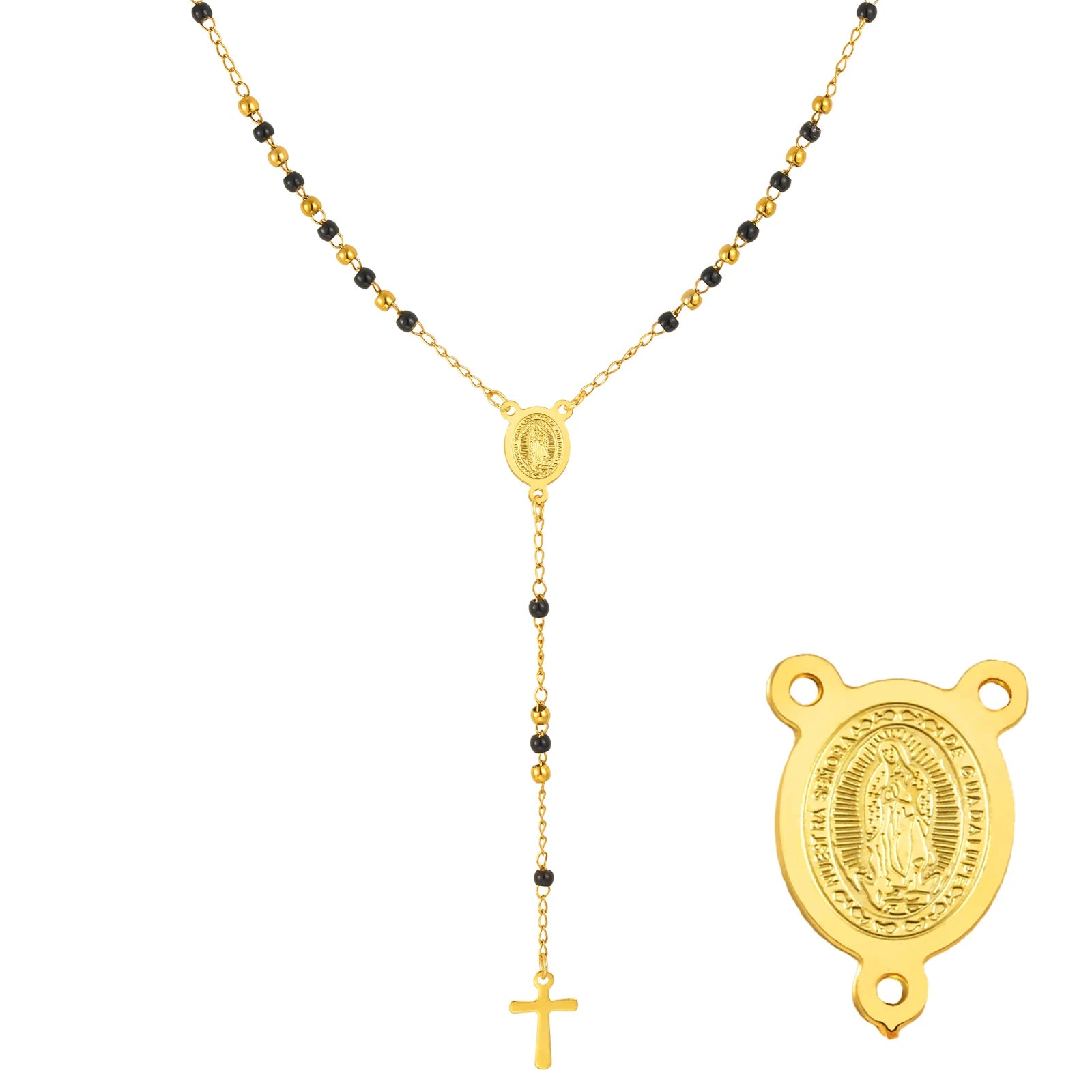 Collier Chapelet Vierge Marie – Perles Colorées & Croix en Acier Inoxydable