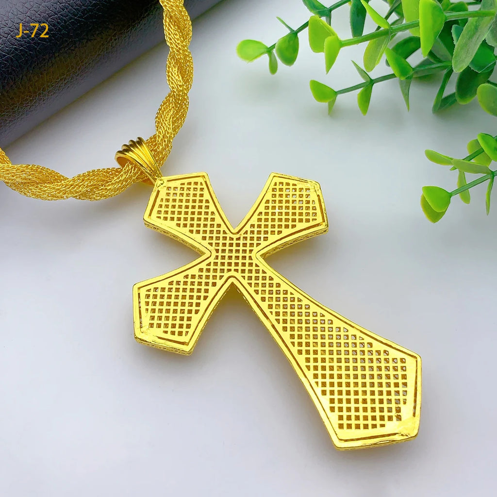 Collier Croix Éthiopienne Dorée – Chaîne Torsadée Africaine | Bijou Mariage & Fête Unisexe