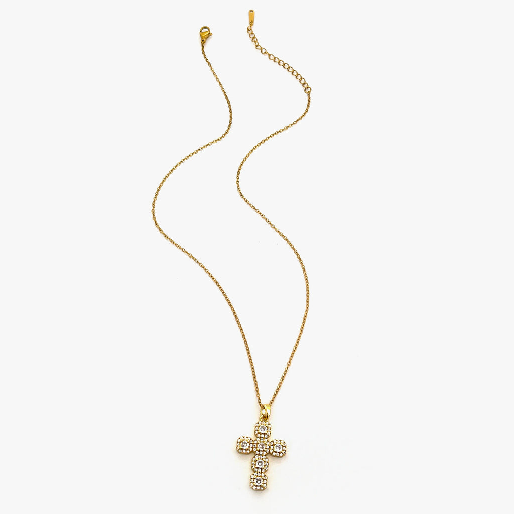 Collier Croix Chrétienne – Pendentif Zircons | Chaîne Acier Inoxydable