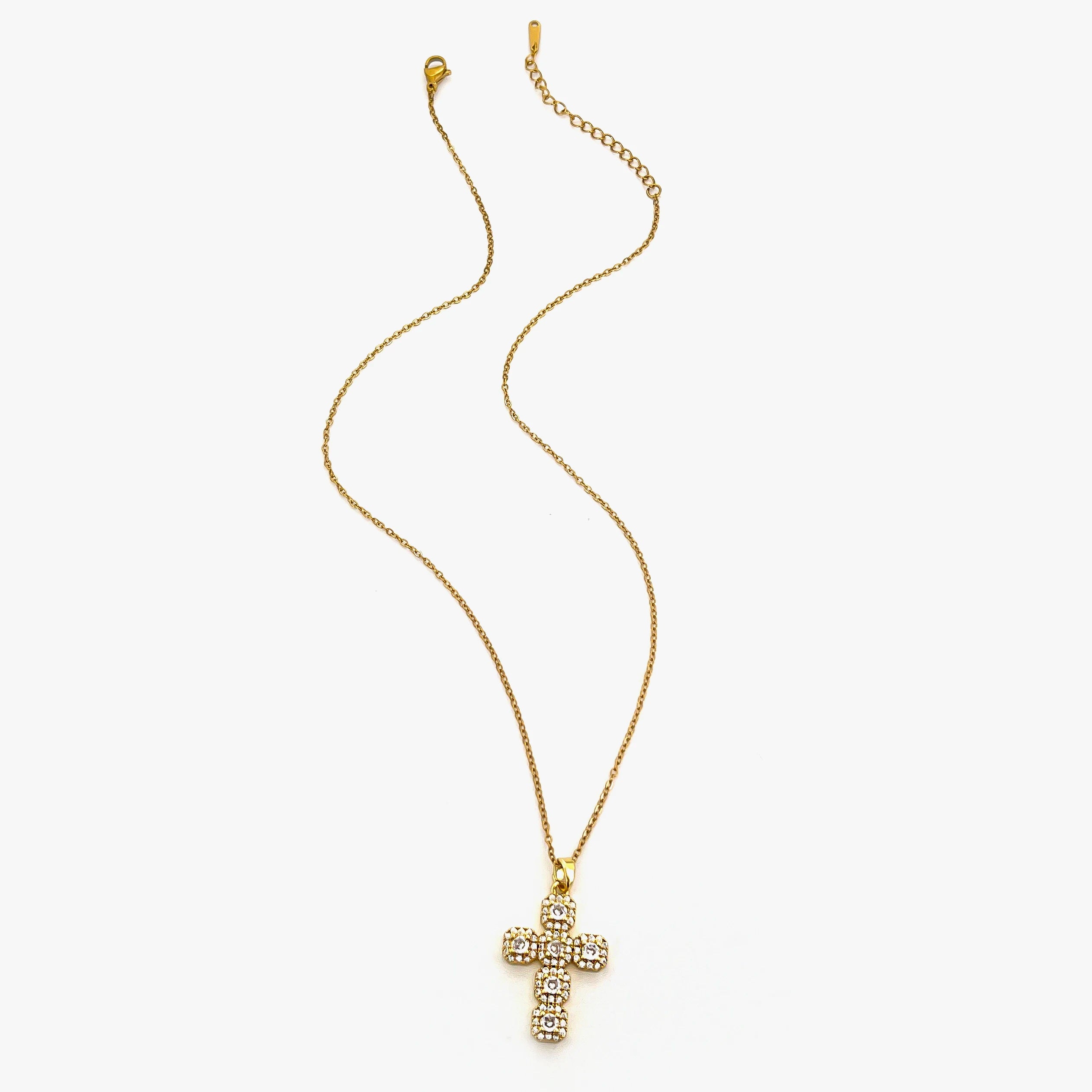 Collier Croix Chrétienne – Pendentif Zircons | Chaîne Acier Inoxydable