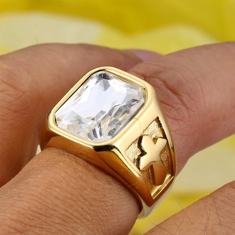 Bague Punk Croix & Pierres Colorées – Acier Inoxydable | Bijou Vintage Homme Femme