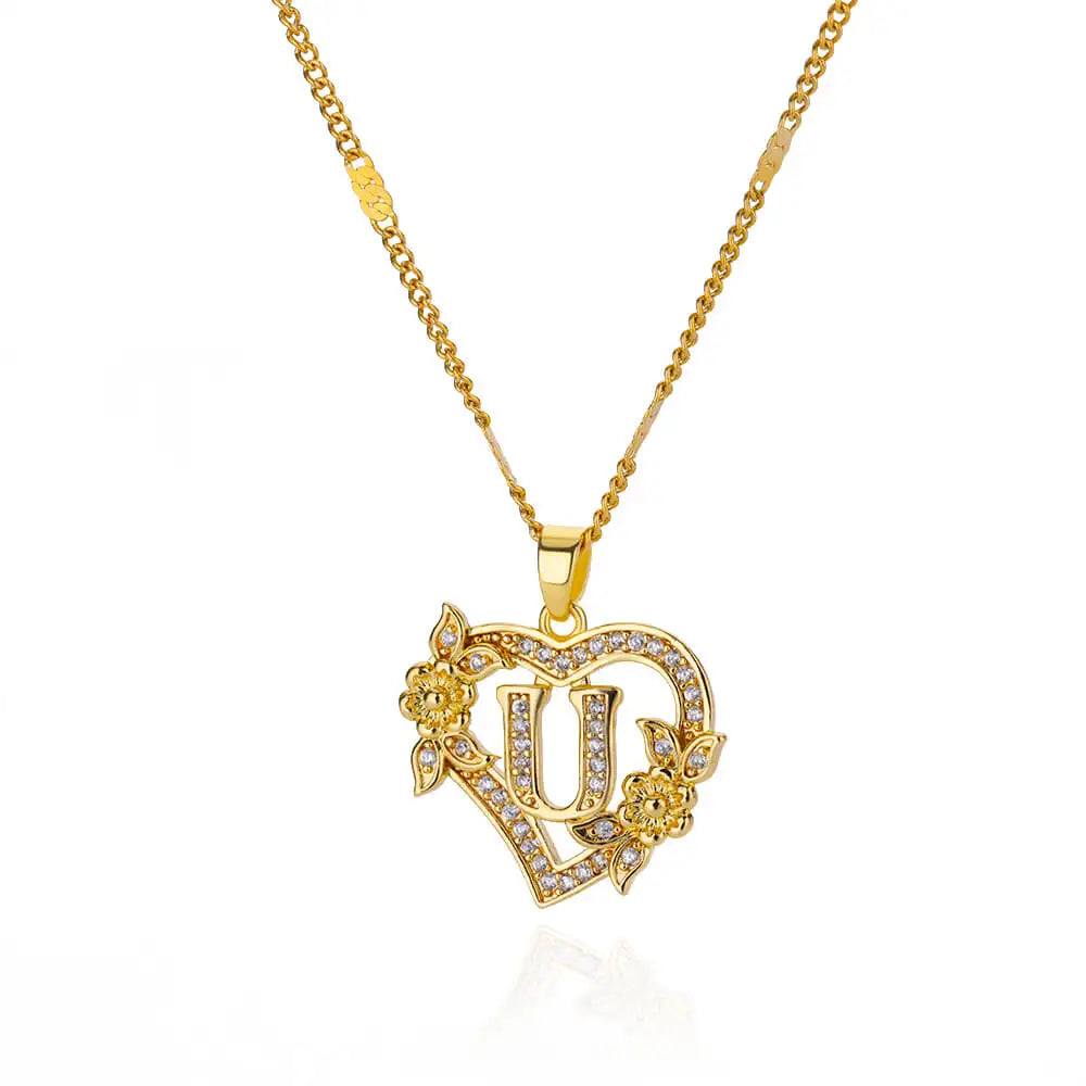 Collier Initiale Cœur – Acier Inoxydable Doré, Lettres A à Z