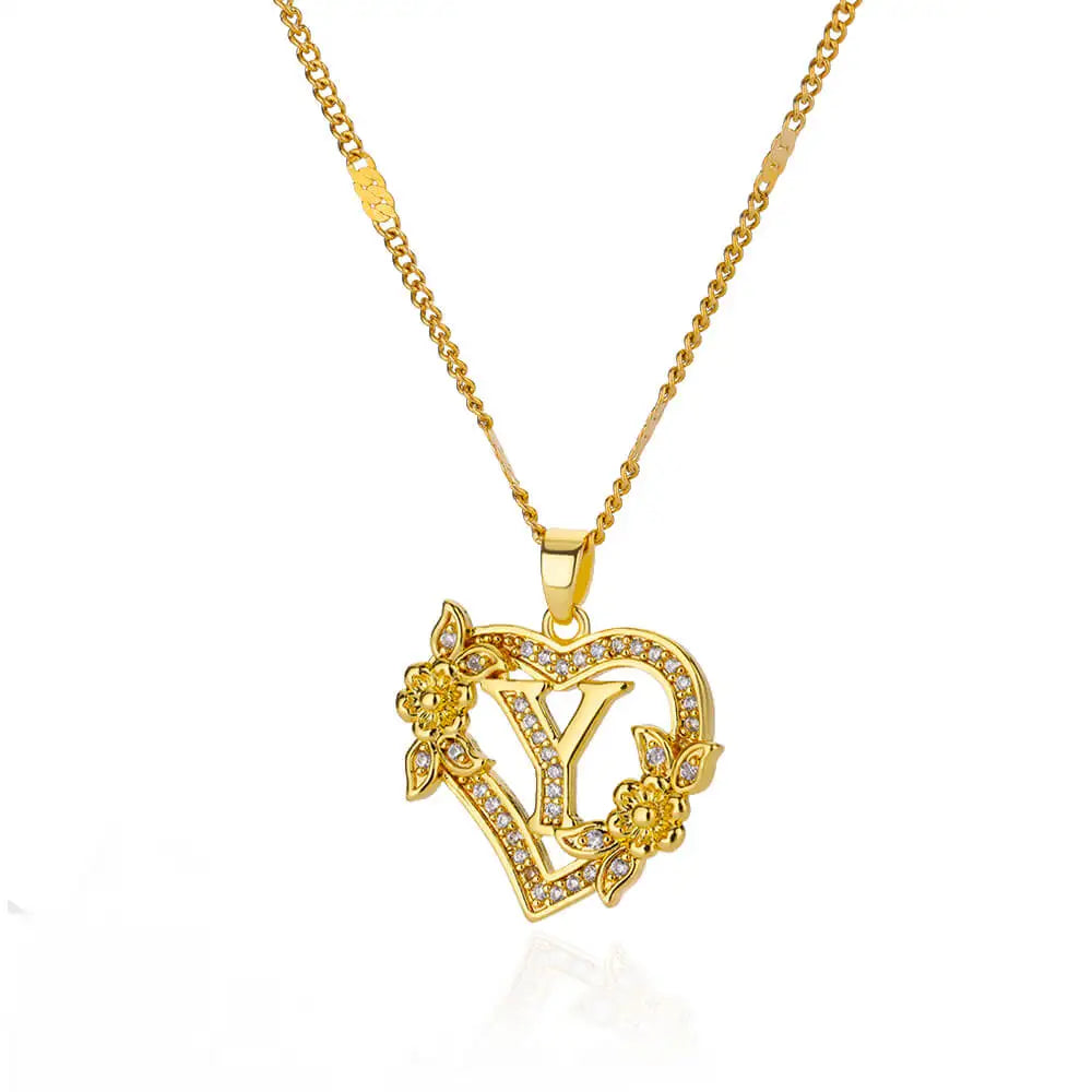 Collier Initiale Cœur – Acier Inoxydable Doré, Lettres A à Z