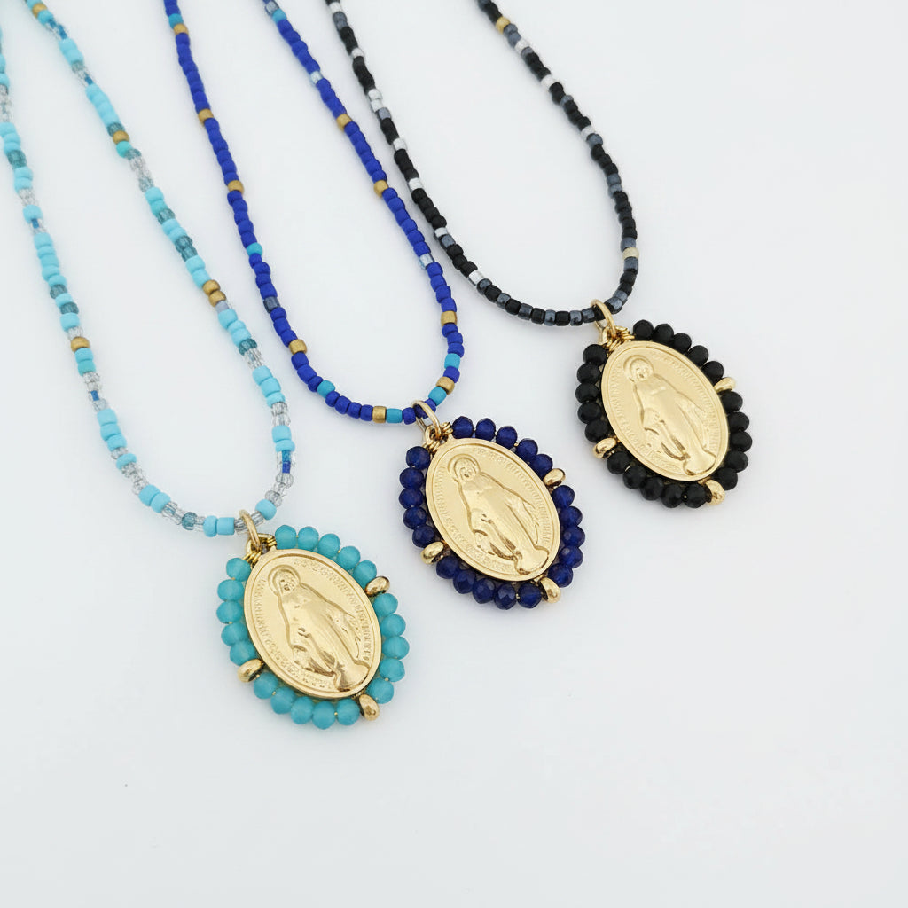 Collier Ras-de-Cou Vierge Marie – Acier Inoxydable Plaqué Or 18K & Zircon 5A | 7 Coloris