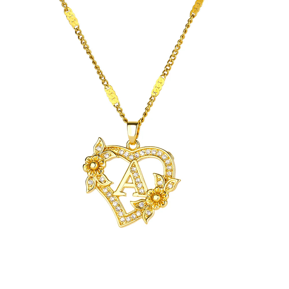 Collier Initiale Cœur – Acier Inoxydable Doré, Lettres A à Z
