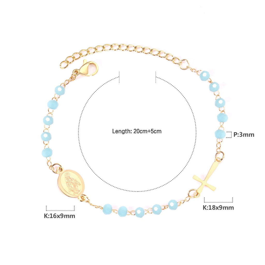 Bracelet Chapelet Croix Chrétien – Acier Inoxydable Émaillé Multicolore