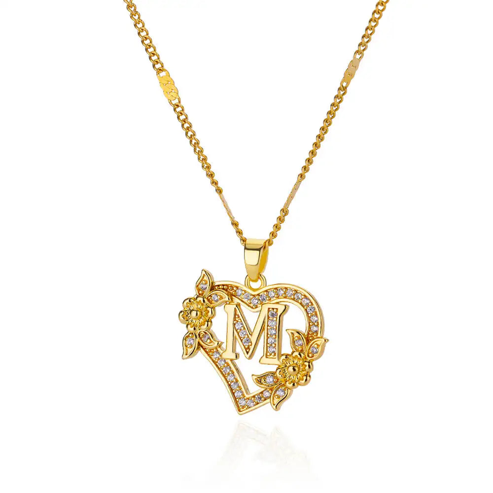 Collier Initiale Cœur – Acier Inoxydable Doré, Lettres A à Z
