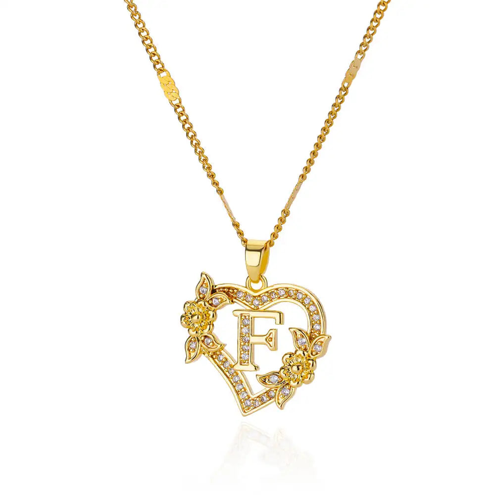 Collier Initiale Cœur – Acier Inoxydable Doré, Lettres A à Z