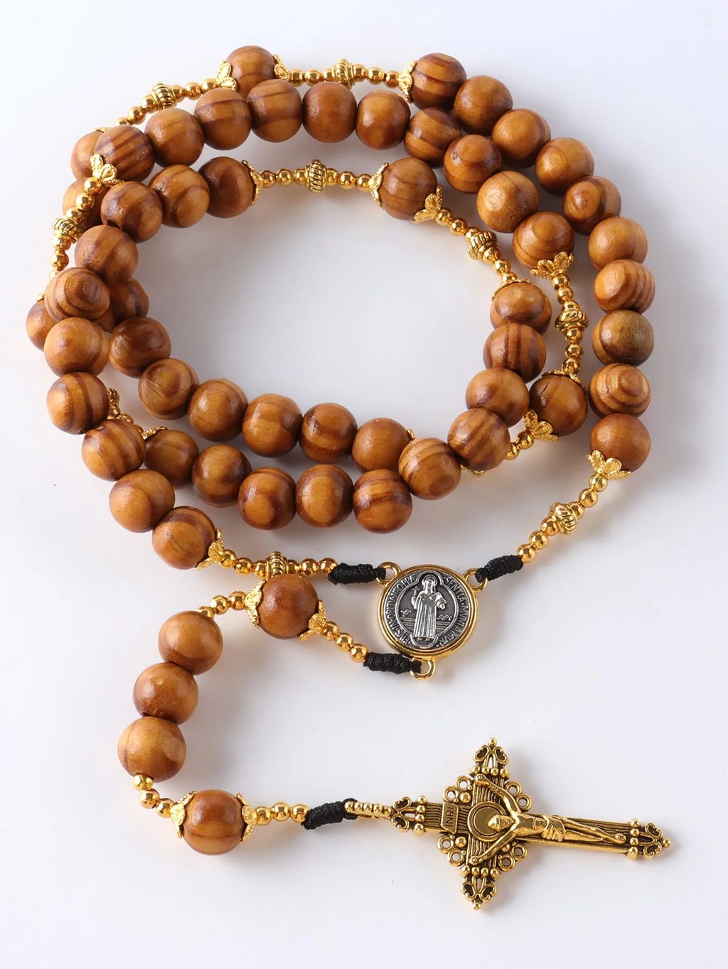 Chapelet Catholique Vintage Fait Main – 59 Perles en Bois 10mm & Croix | Style Classique