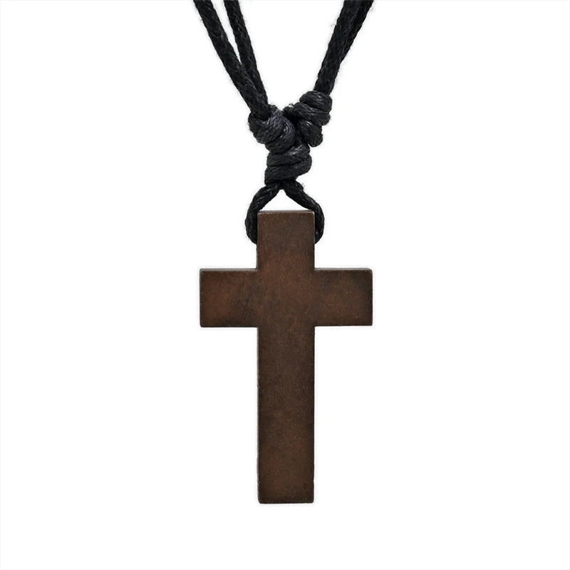 Collier Croix Catholique en Bois Naturel – Pendentif Jésus Vintage | Amulette Réglable Unisexe